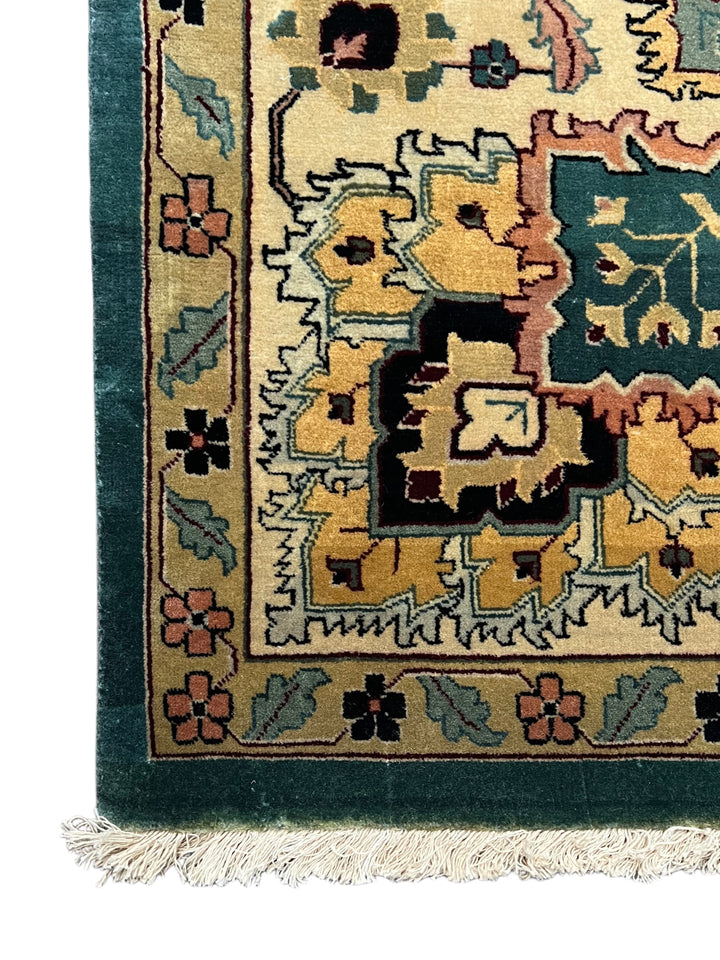 Aldermere – Deep Teal &amp; Ivory Traditional Agra Style Rug | 11’10” × 17’8”