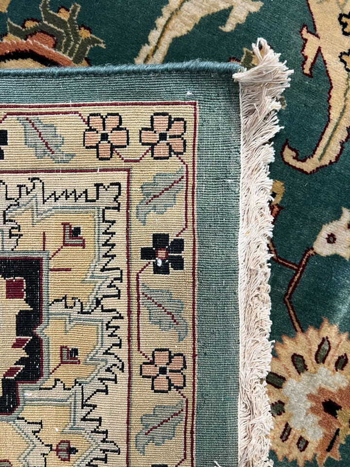 Aldermere – Deep Teal &amp; Ivory Traditional Agra Style Rug | 11’10” × 17’8”