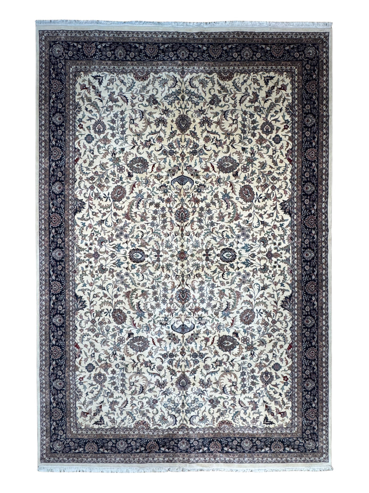 Midnight Versailles – Ivory &amp; Black Kashan Style Floral Rug | 12’0” × 18’0”