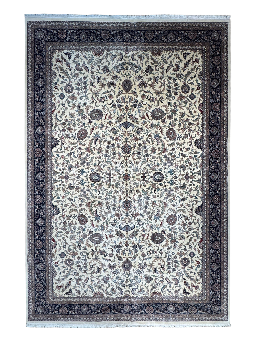 Midnight Versailles – Ivory & Black Kashan Style Floral Rug | 12’0” × 18’0”
