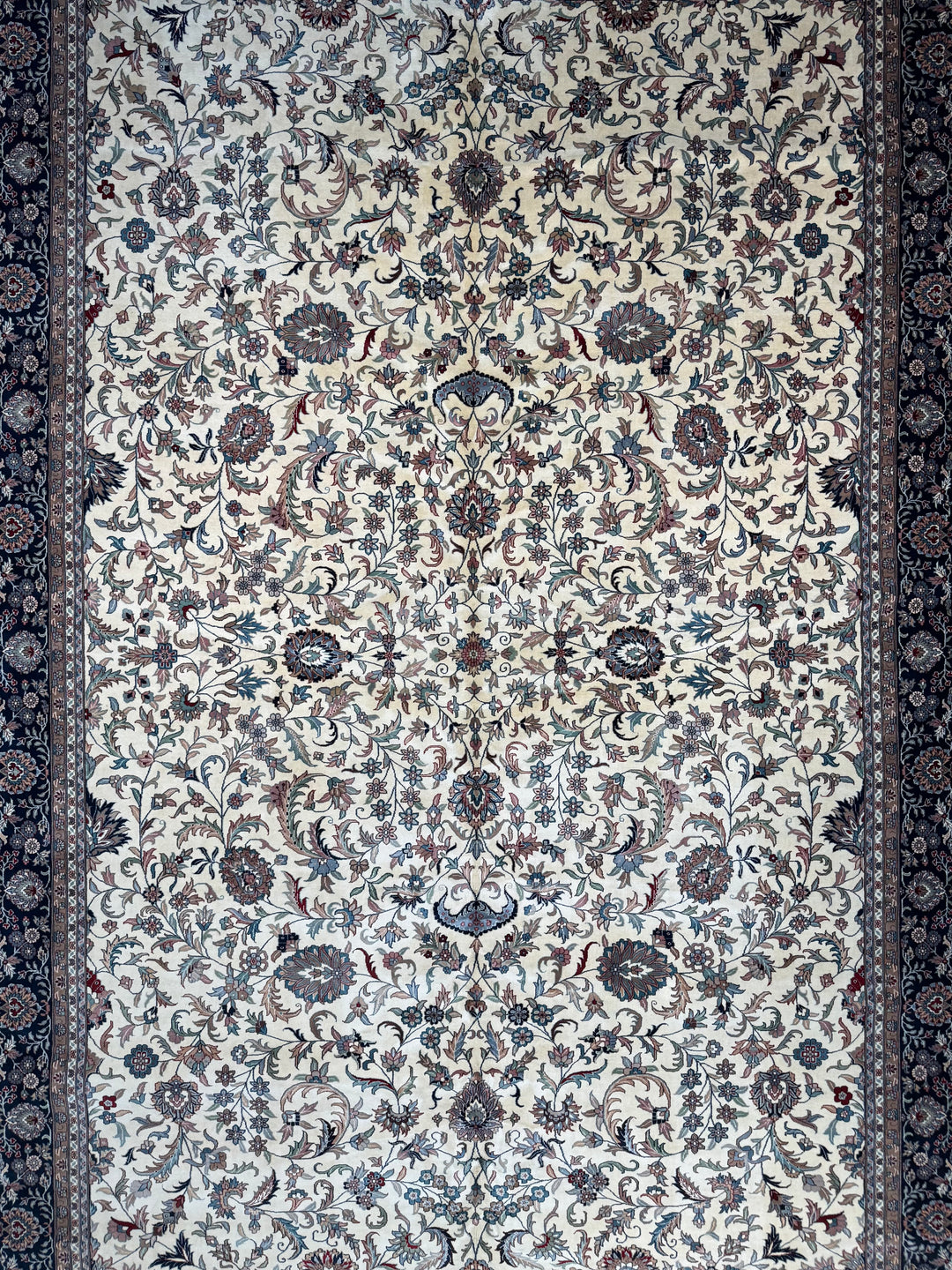 Midnight Versailles – Ivory &amp; Black Kashan Style Floral Rug | 12’0” × 18’0”