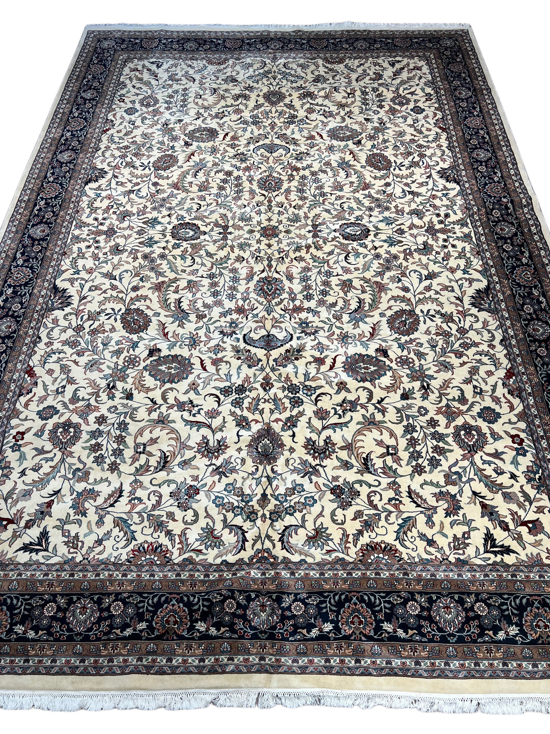 Midnight Versailles – Ivory &amp; Black Kashan Style Floral Rug | 12’0” × 18’0”