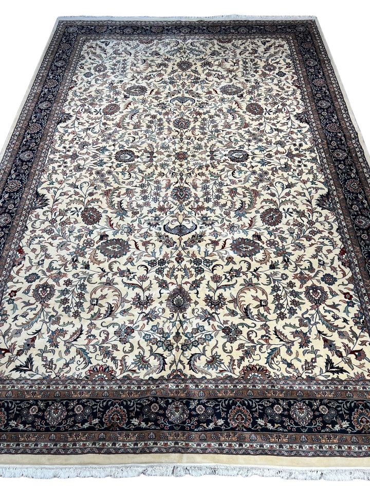 Midnight Versailles – Ivory &amp; Black Kashan Style Floral Rug | 12’0” × 18’0”