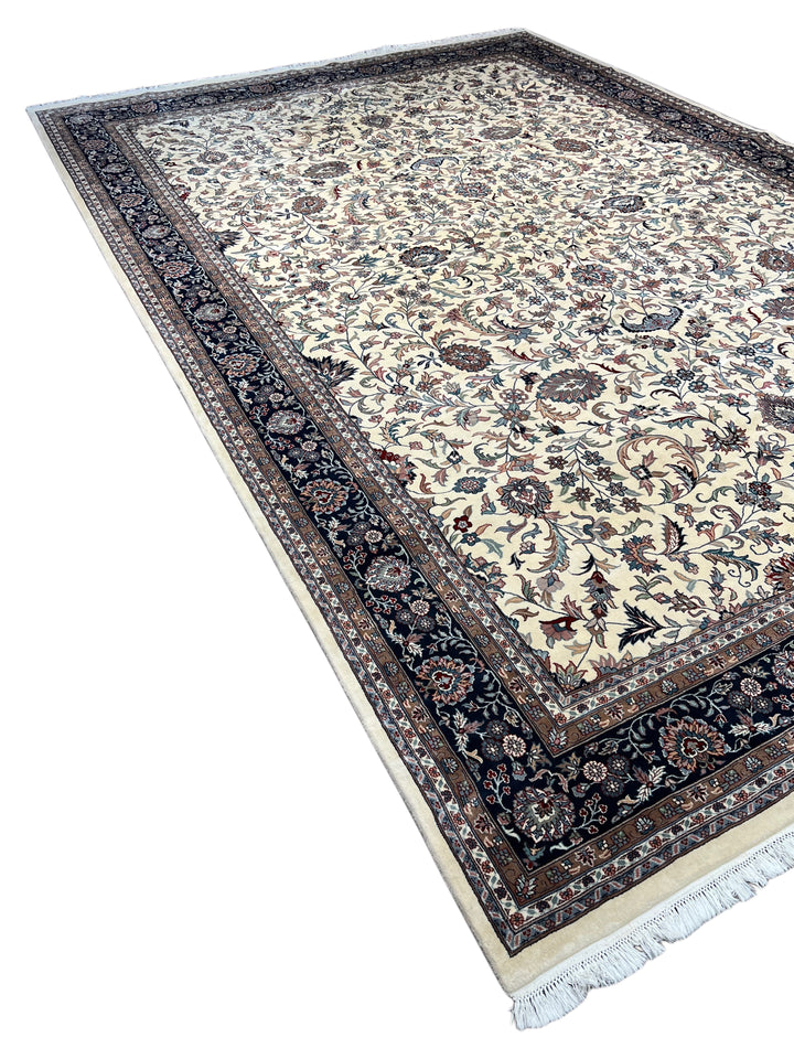 Midnight Versailles – Ivory &amp; Black Kashan Style Floral Rug | 12’0” × 18’0”