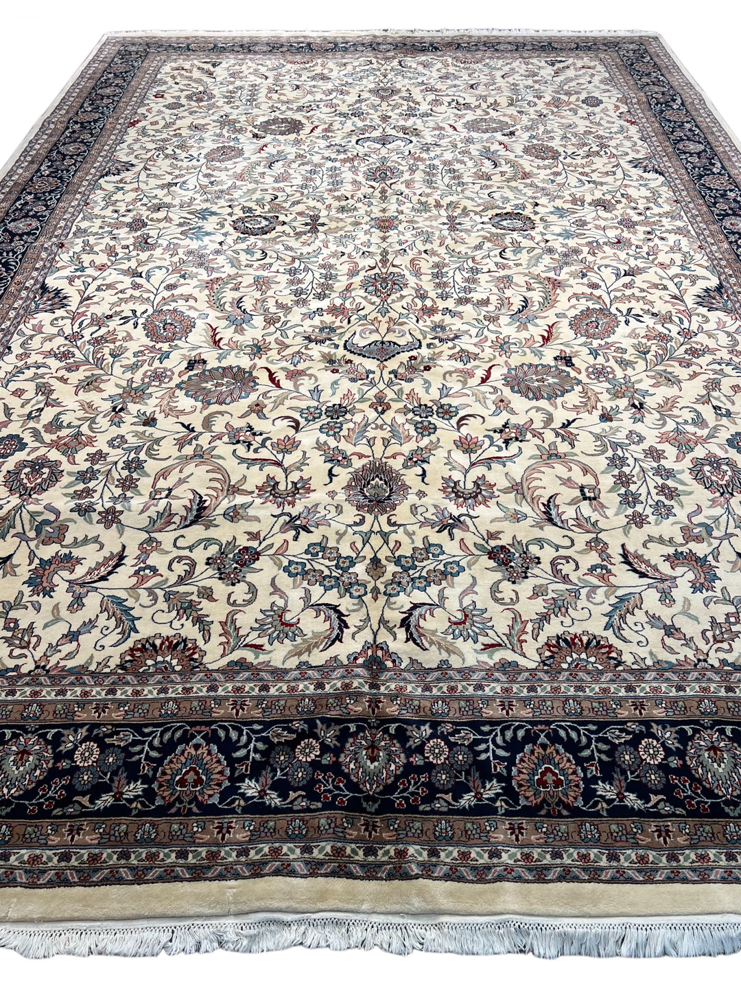Midnight Versailles – Ivory &amp; Black Kashan Style Floral Rug | 12’0” × 18’0”