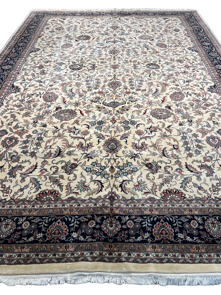 Midnight Versailles – Ivory &amp; Black Kashan Style Floral Rug | 12’0” × 18’0”