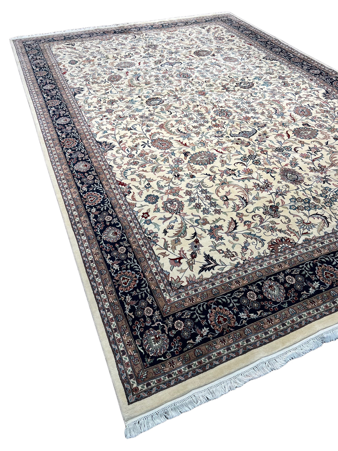 Midnight Versailles – Ivory &amp; Black Kashan Style Floral Rug | 12’0” × 18’0”
