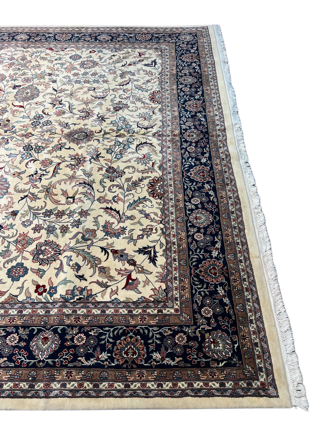 Midnight Versailles – Ivory &amp; Black Kashan Style Floral Rug | 12’0” × 18’0”