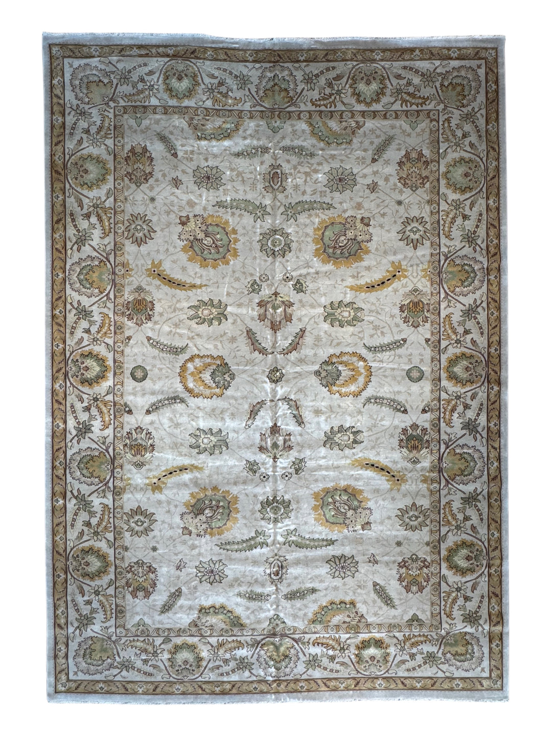 Sage Marigold – Ivory, Sage &amp; Gold Agra Style Floral Rug | 12’4” × 17’8”