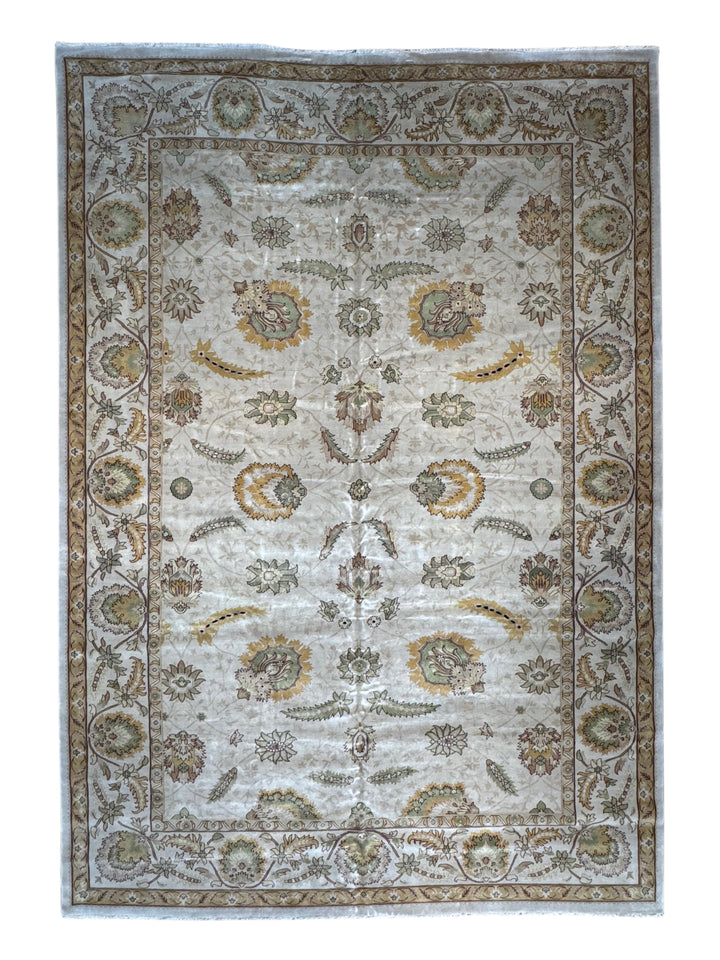 Sage Marigold – Ivory, Sage &amp; Gold Agra Style Floral Rug | 12’4” × 17’8”