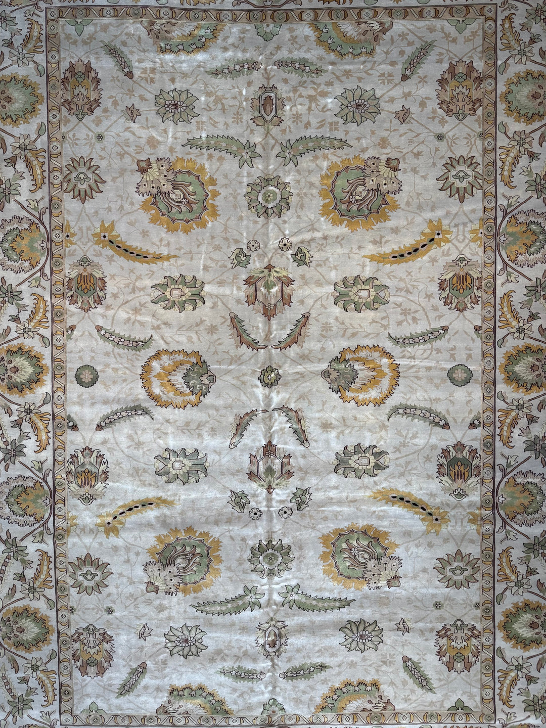 Sage Marigold – Ivory, Sage &amp; Gold Agra Style Floral Rug | 12’4” × 17’8”