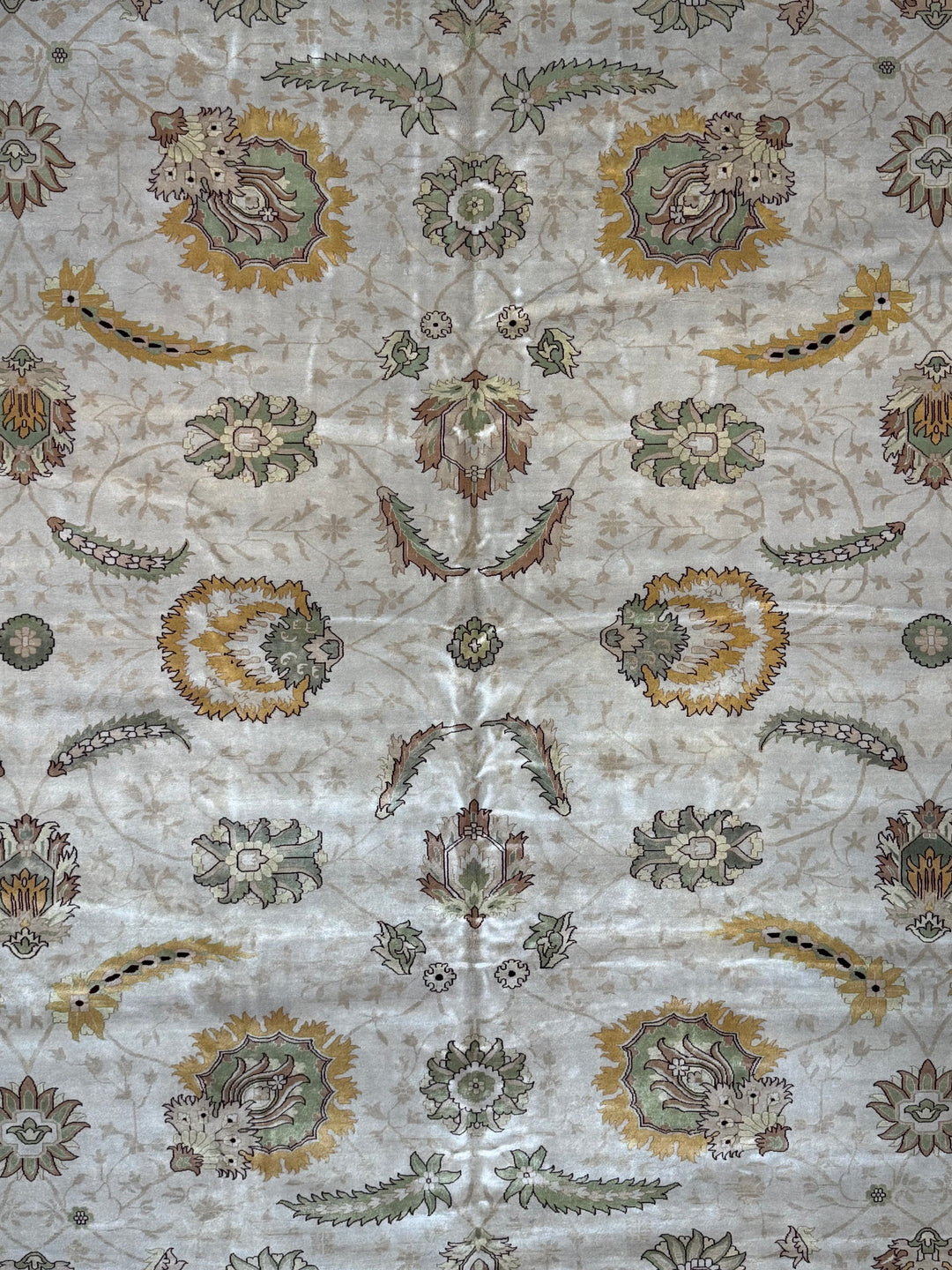 Sage Marigold – Ivory, Sage &amp; Gold Agra Style Floral Rug | 12’4” × 17’8”