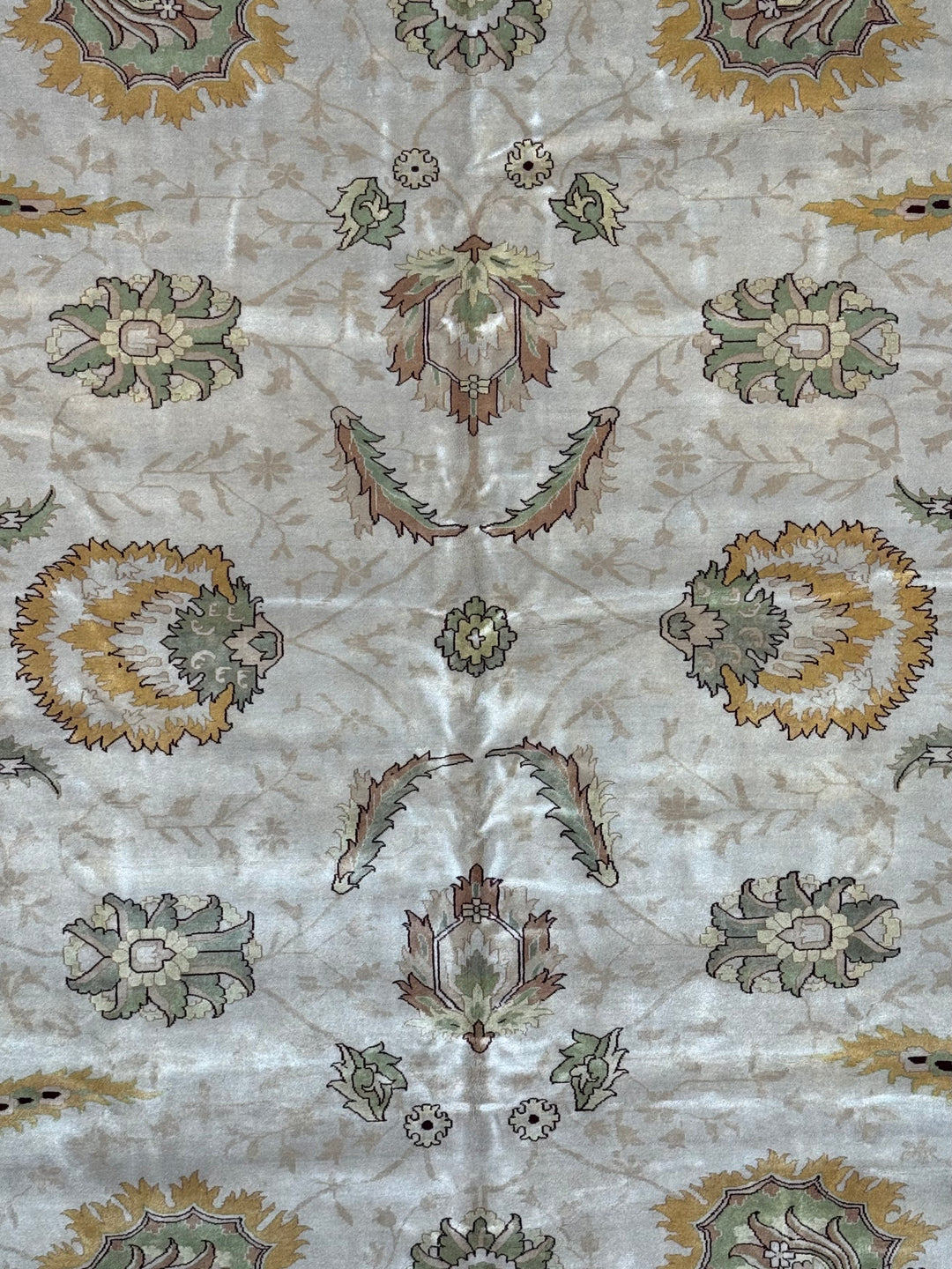 Sage Marigold – Ivory, Sage &amp; Gold Agra Style Floral Rug | 12’4” × 17’8”