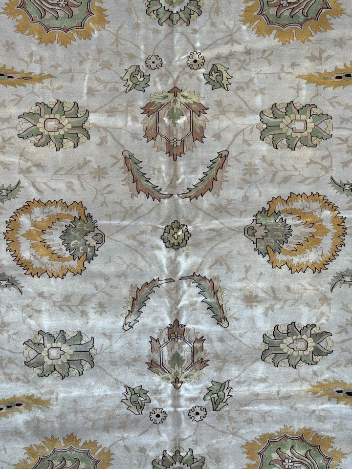 Sage Marigold – Ivory, Sage &amp; Gold Agra Style Floral Rug | 12’4” × 17’8”