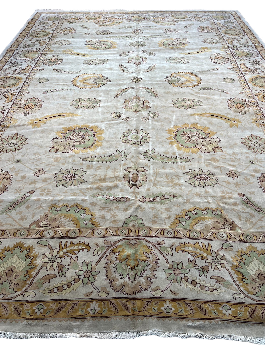 Sage Marigold – Ivory, Sage &amp; Gold Agra Style Floral Rug | 12’4” × 17’8”