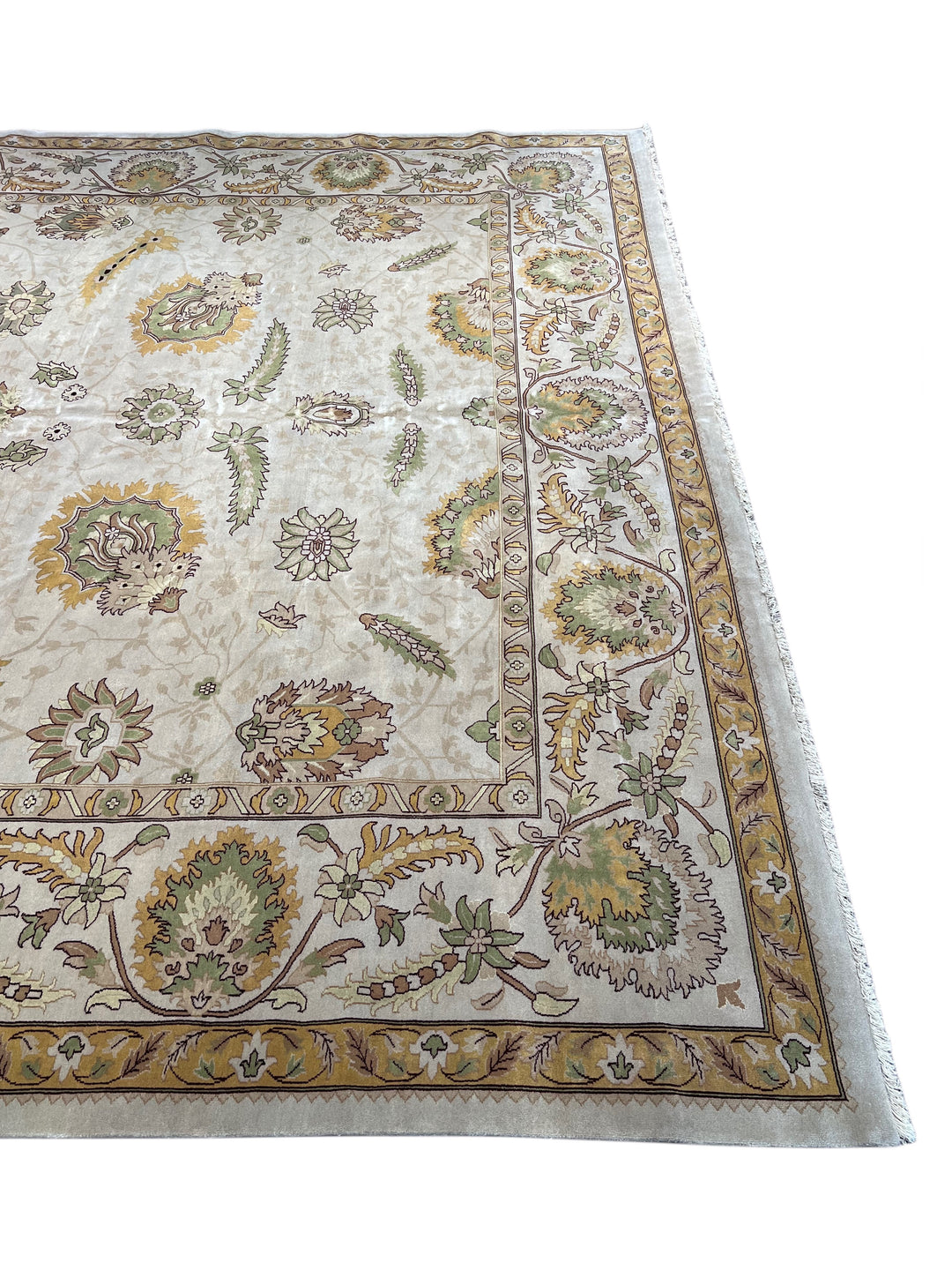 Sage Marigold – Ivory, Sage &amp; Gold Agra Style Floral Rug | 12’4” × 17’8”