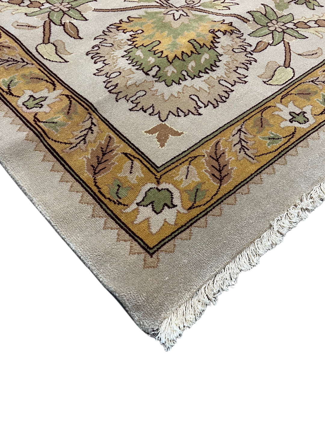 Sage Marigold – Ivory, Sage &amp; Gold Agra Style Floral Rug | 12’4” × 17’8”