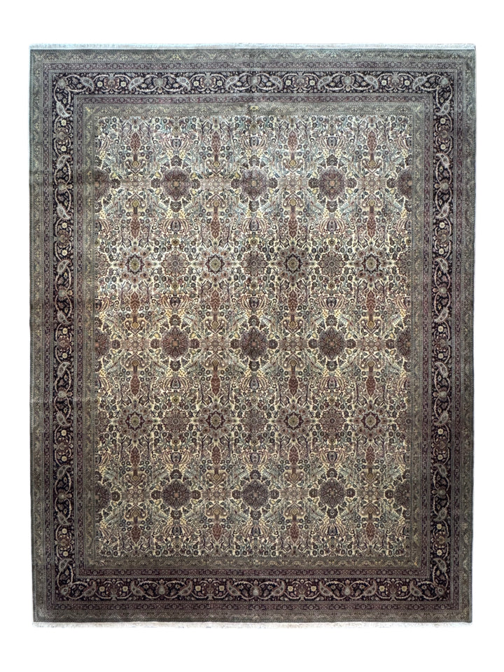 Imperial Mosaic – Ivory &amp; Deep Burgundy Tabriz Style Floral Rug | 11’8” × 15’3”
