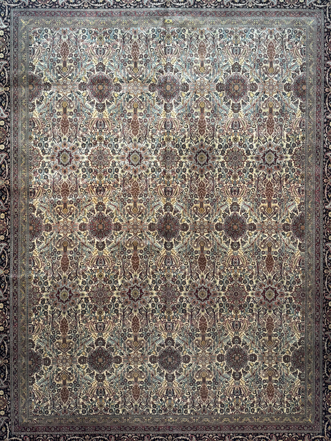 Imperial Mosaic – Ivory &amp; Deep Burgundy Tabriz Style Floral Rug | 11’8” × 15’3”