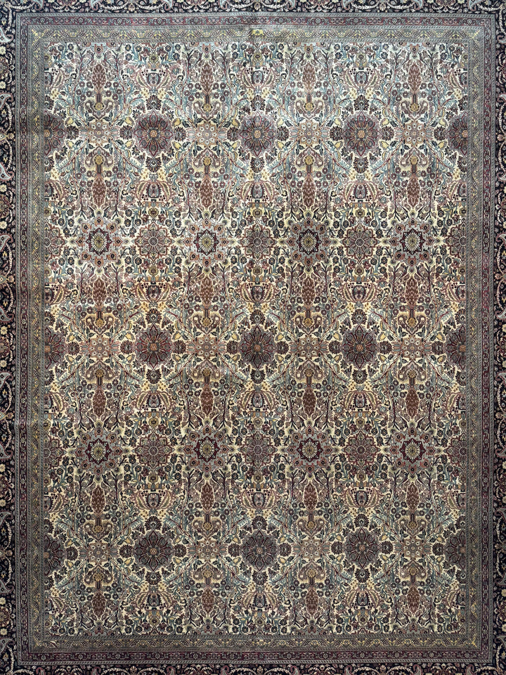 Imperial Mosaic – Ivory &amp; Deep Burgundy Tabriz Style Floral Rug | 11’8” × 15’3”