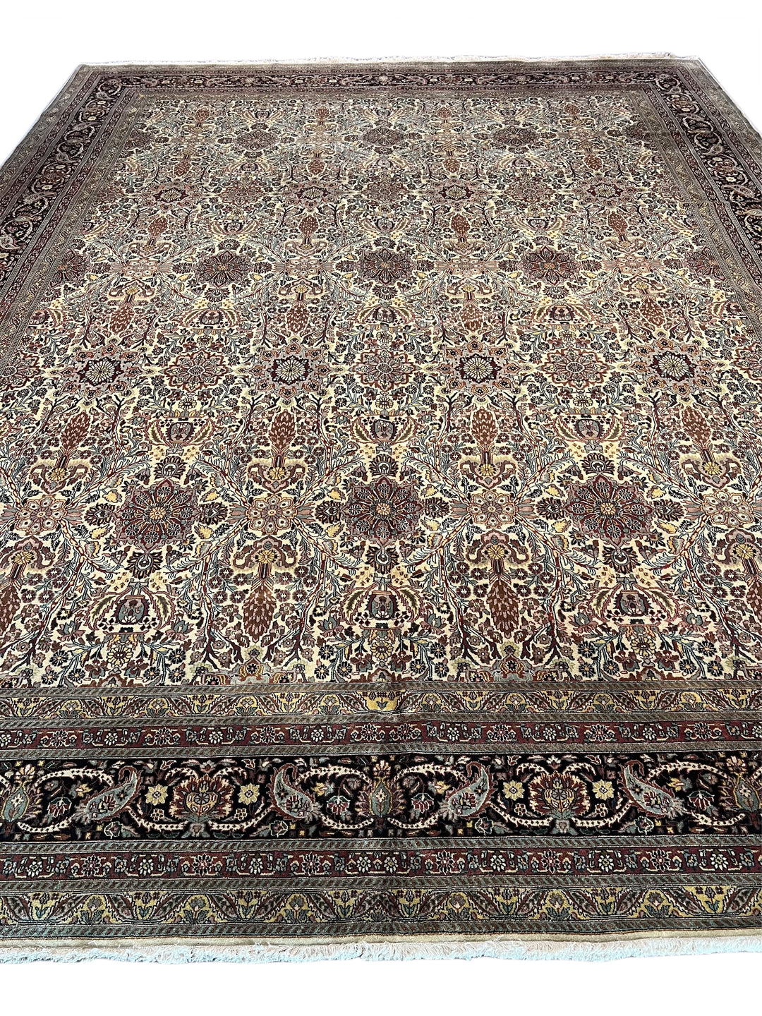 Imperial Mosaic – Ivory &amp; Deep Burgundy Tabriz Style Floral Rug | 11’8” × 15’3”