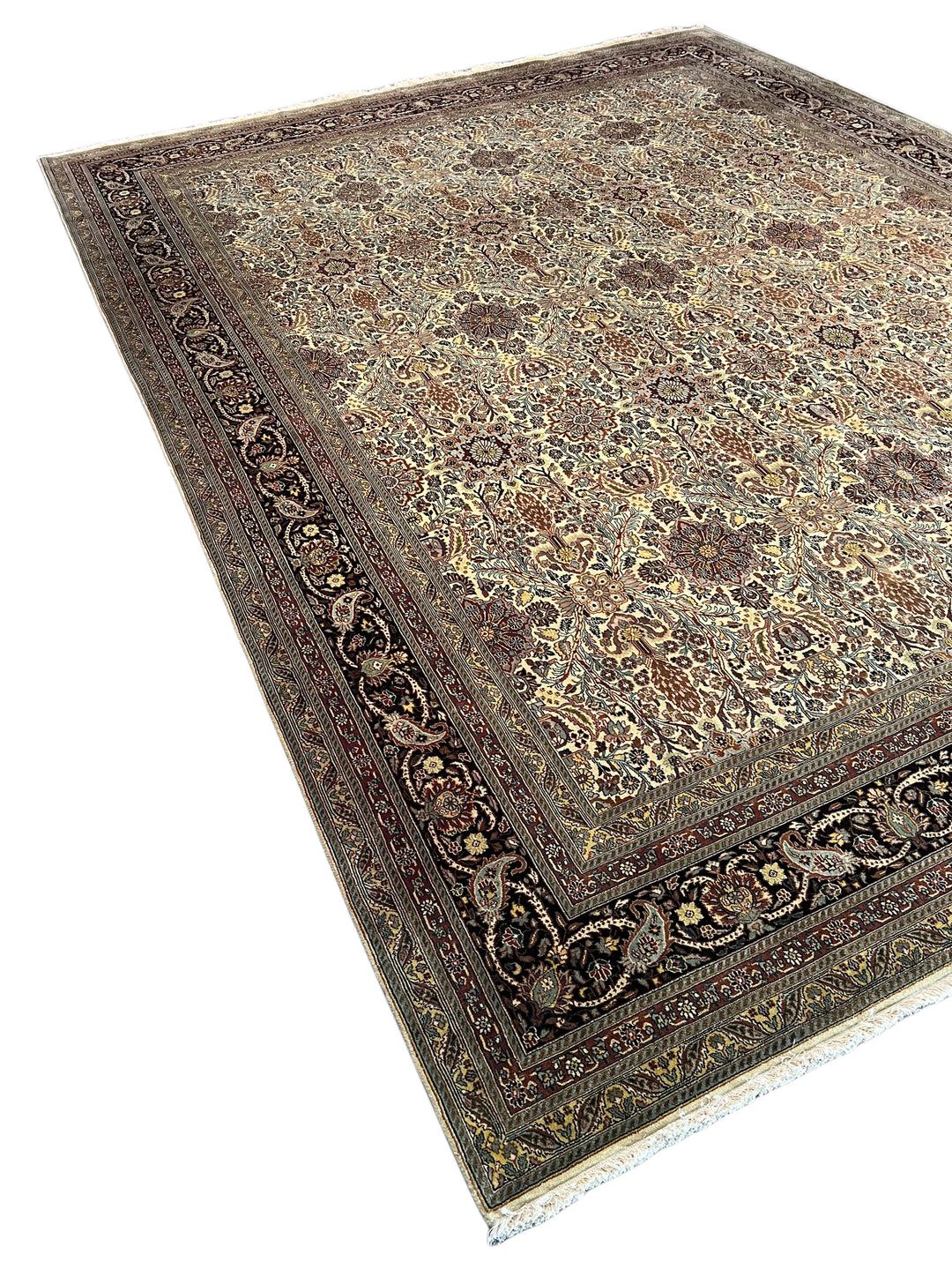 Imperial Mosaic – Ivory &amp; Deep Burgundy Tabriz Style Floral Rug | 11’8” × 15’3”