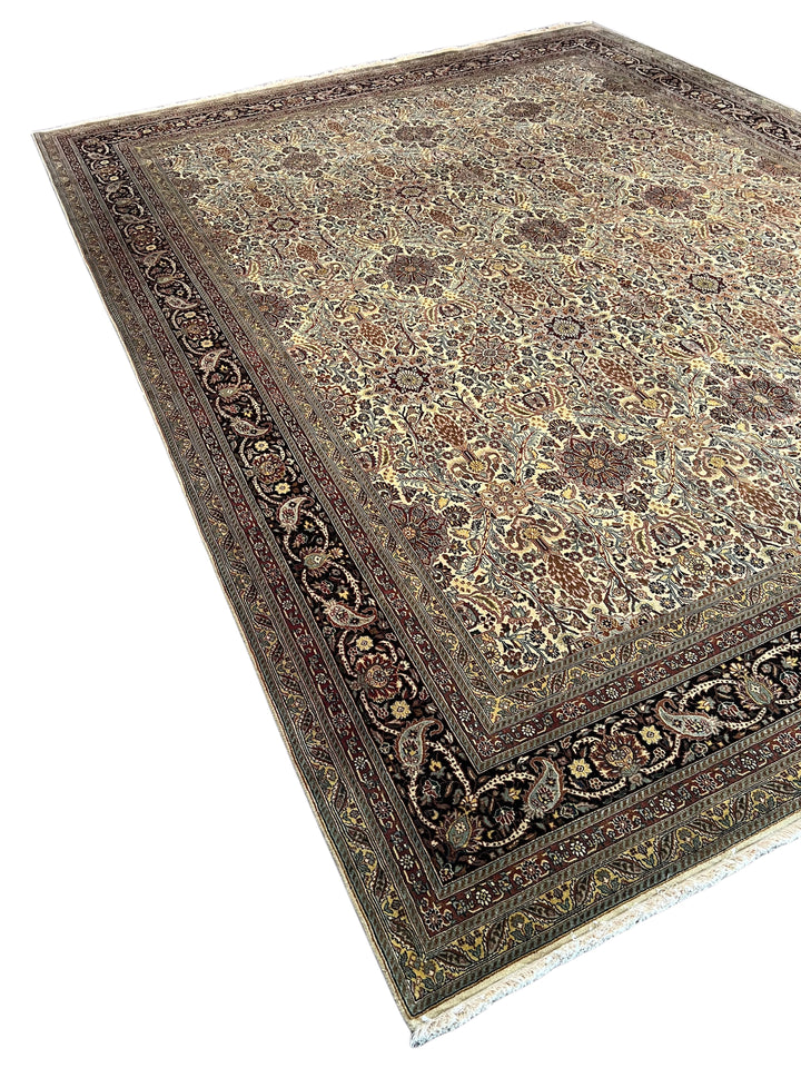 Imperial Mosaic – Ivory &amp; Deep Burgundy Tabriz Style Floral Rug | 11’8” × 15’3”