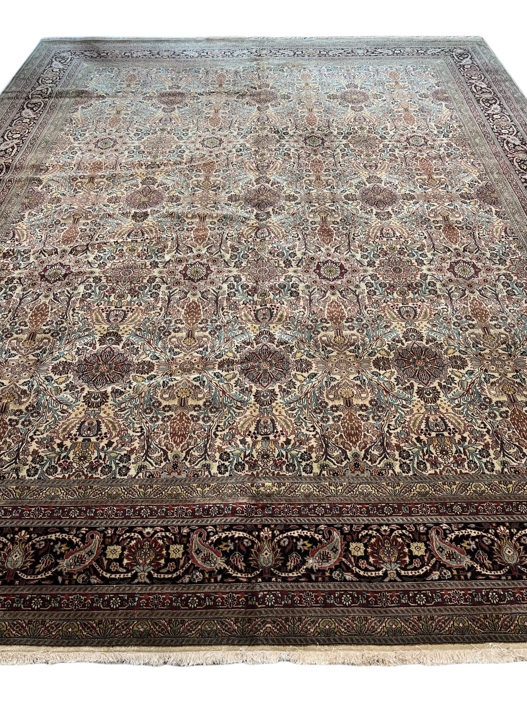 Imperial Mosaic – Ivory &amp; Deep Burgundy Tabriz Style Floral Rug | 11’8” × 15’3”