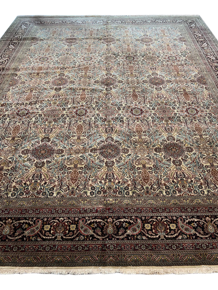 Imperial Mosaic – Ivory &amp; Deep Burgundy Tabriz Style Floral Rug | 11’8” × 15’3”
