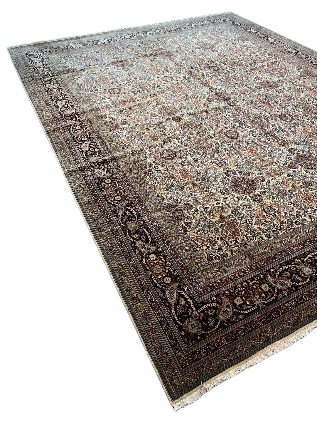 Imperial Mosaic – Ivory &amp; Deep Burgundy Tabriz Style Floral Rug | 11’8” × 15’3”