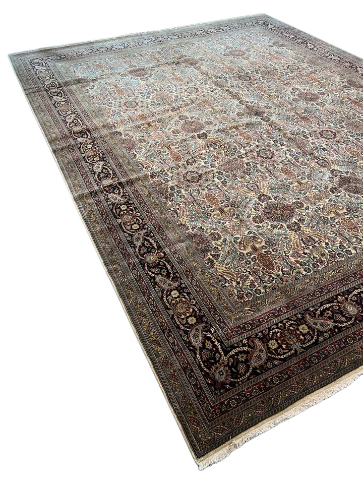 Imperial Mosaic – Ivory &amp; Deep Burgundy Tabriz Style Floral Rug | 11’8” × 15’3”