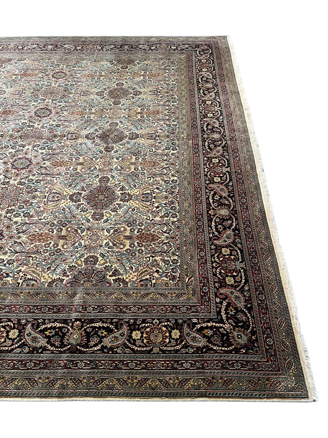 Imperial Mosaic – Ivory &amp; Deep Burgundy Tabriz Style Floral Rug | 11’8” × 15’3”