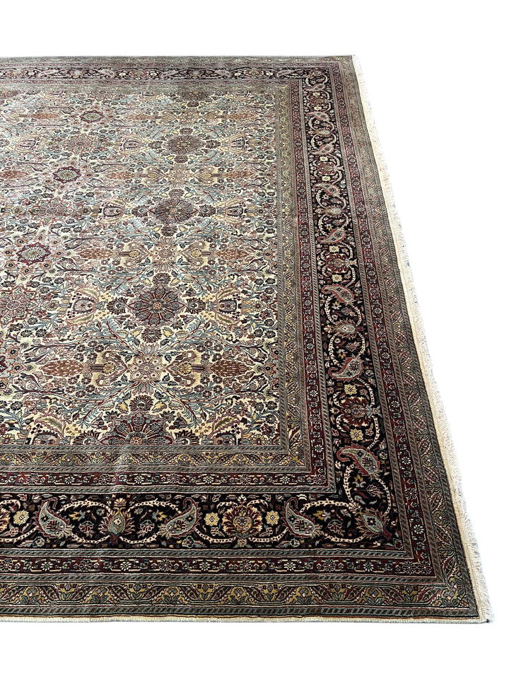 Imperial Mosaic – Ivory &amp; Deep Burgundy Tabriz Style Floral Rug | 11’8” × 15’3”