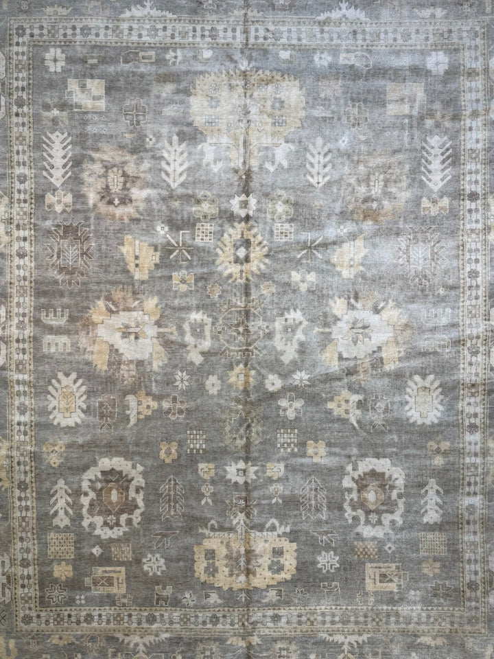 Moonlit Heirloom – Silver Grey &amp; Ivory Oushak Style Rug | 12’3” × 15’3”