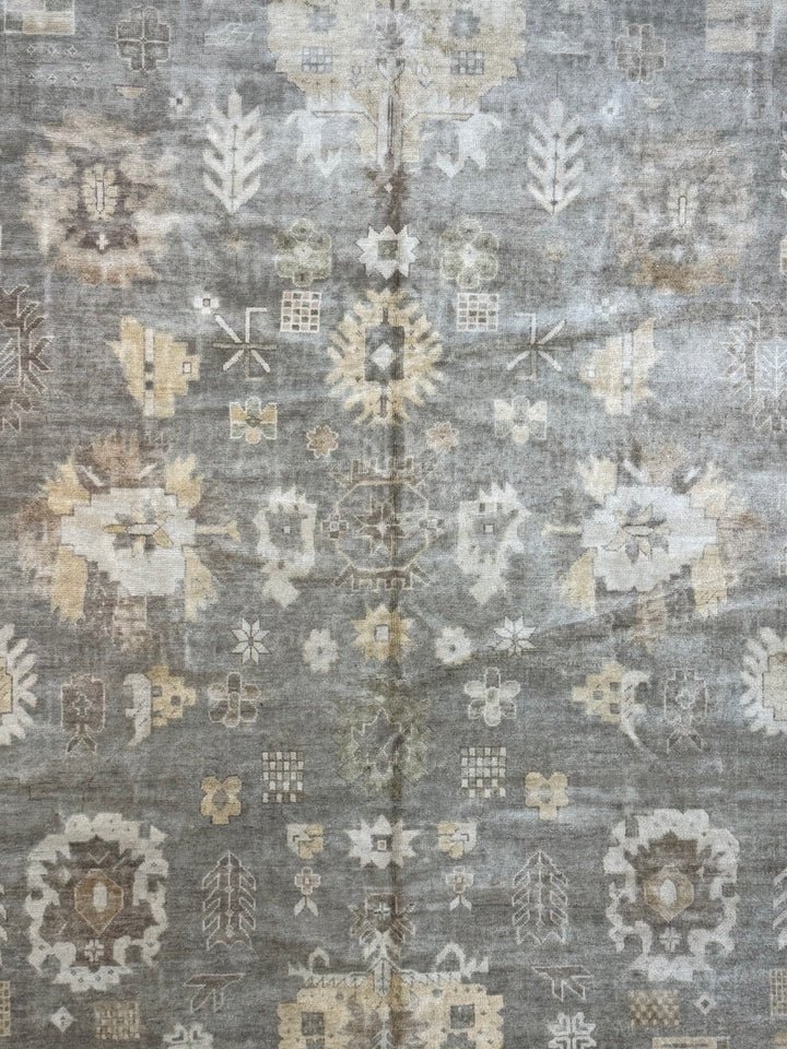 Moonlit Heirloom – Silver Grey &amp; Ivory Oushak Style Rug | 12’3” × 15’3”